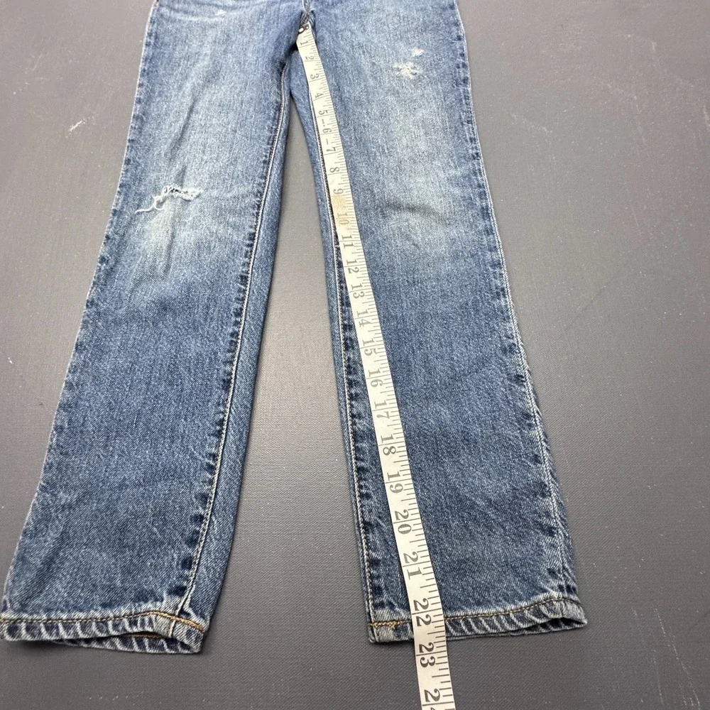 GAP Kids Girls Blue Denim Bib Overalls Distressed Straight Leg Adjustable Straps